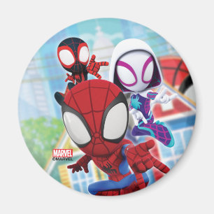 Spidey Team Swinging Through Town Magnet