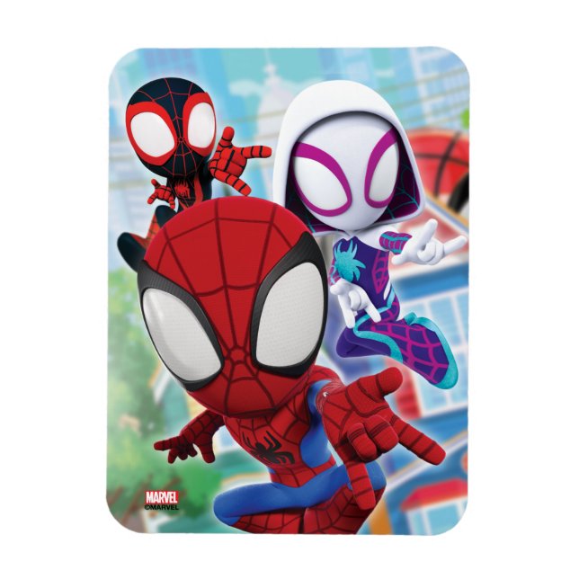 Spidey Team Swinging Through Town Magnet (Vertical)