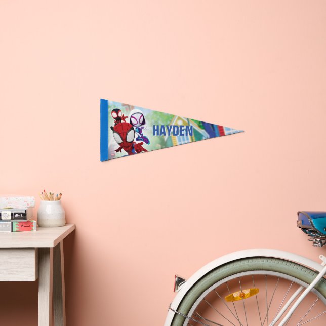 Spidey Team Swinging Through Town Pennant Flag (Front)