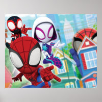 Spidey Team Swinging Through Town Poster