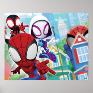 Spidey Team Swinging Through Town Poster