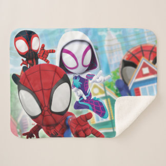Spidey Team Swinging Through Town Sherpa Blanket