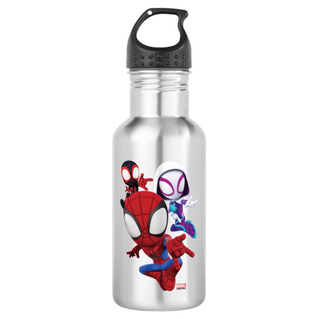 Spidey Team Swinging Through Town Stainless Steel Water Bottle (Front)