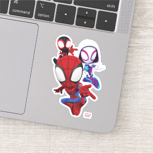 Spidey Team Swinging Through Town Sticker