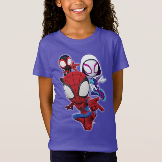 Spidey Team Swinging Through Town T-Shirt (Front)