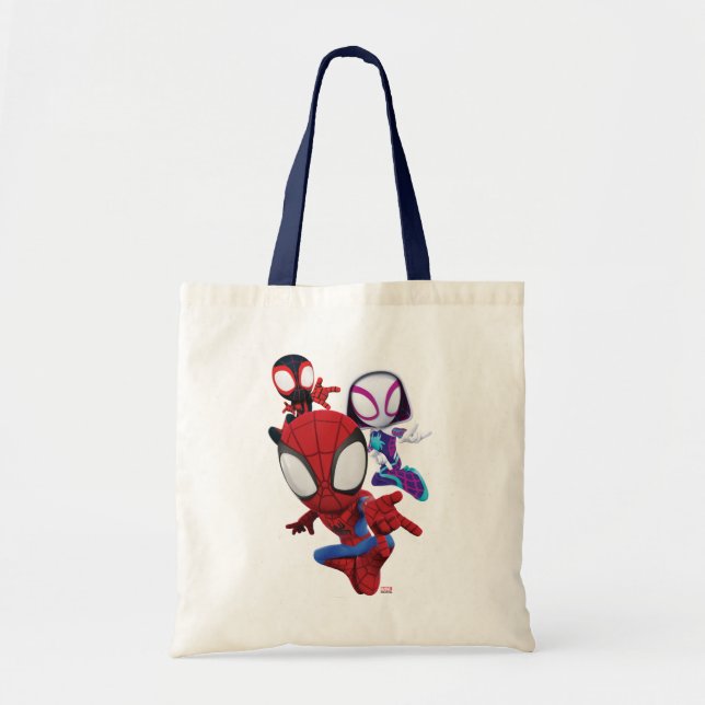 Spidey Team Swinging Through Town Tote Bag (Front)