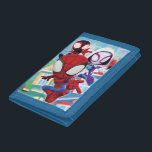 Spidey Team Swinging Through Town Trifold Wallet<br><div class="desc">Spidey and His Amazing Friends | Check out Spidey,  Ghost-Spider,  and Spin web-swinging through the town!</div>
