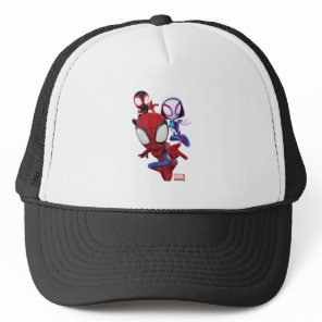Spidey Team Swinging Through Town Trucker Hat