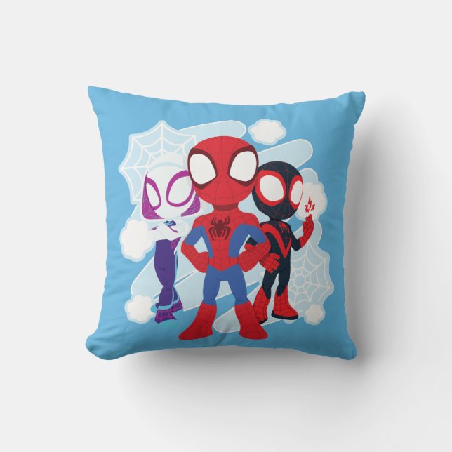 Spidey Team Web Graphic Throw Pillow (Front)