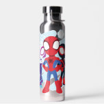 Spidey Team Web Graphic Water Bottle<br><div class="desc">Spidey and His Amazing Friends | Check out Spidey,  Ghost-Spider,  and Spin together in front of a webbing background.</div>