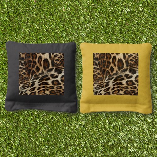 Spiffy Leopard Spots Leather Grain Look Cornhole Bags