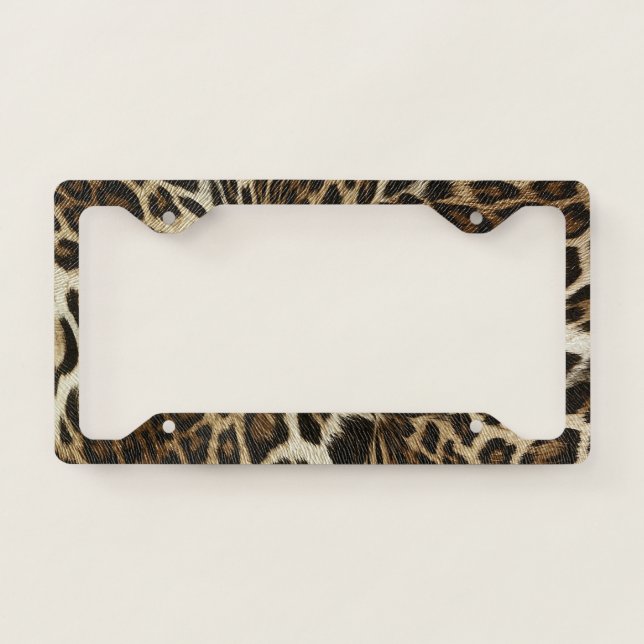 Spiffy Leopard Spots Leather Grain Look License Plate Frame (Front)