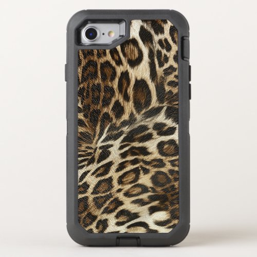 Spiffy Leopard Spots Leather Grain Look OtterBox Defender iPhone SE87 Case