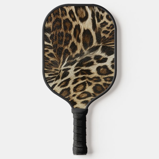 Spiffy Leopard Spots Leather Grain Look Pickleball Paddle (Front)
