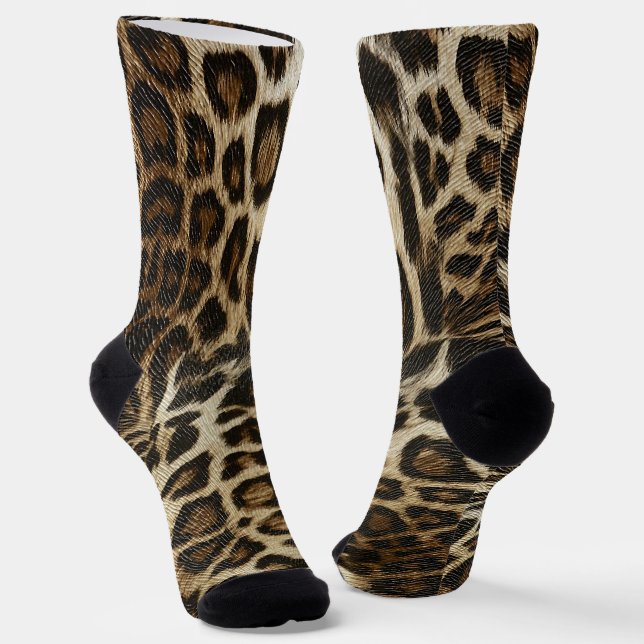 Spiffy Leopard Spots Leather Grain Look Socks (Angled)