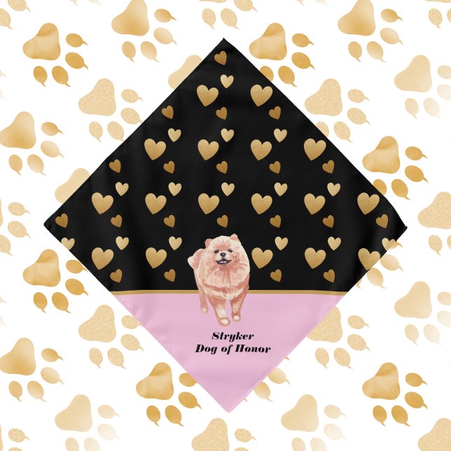 Spiffy Pomeranian Dog of Honor Hearts Pink Wedding Bandana (Creator Uploaded)
