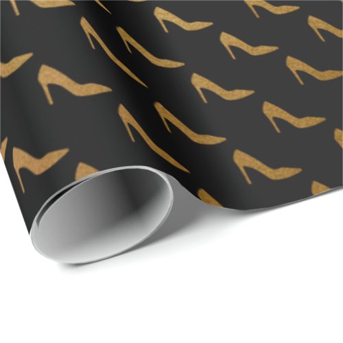 Spike Heels Girly Gold Black Shoes Lux Wrapping Paper