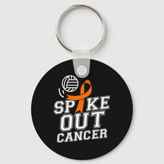Spike Out Volleyball Leukemia Cancer Awareness Rib Keychain (Front)