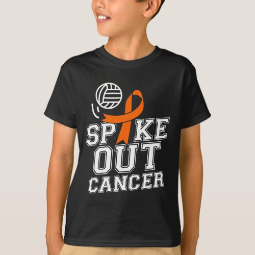 Spike Out Volleyball Leukemia Cancer Awareness Rib T_Shirt