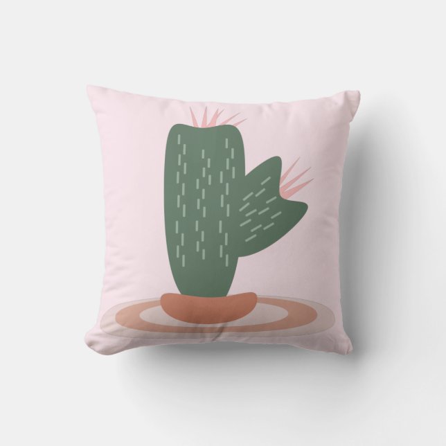 Spiked Cactus on Rug Pink Throw Pillow (Front)