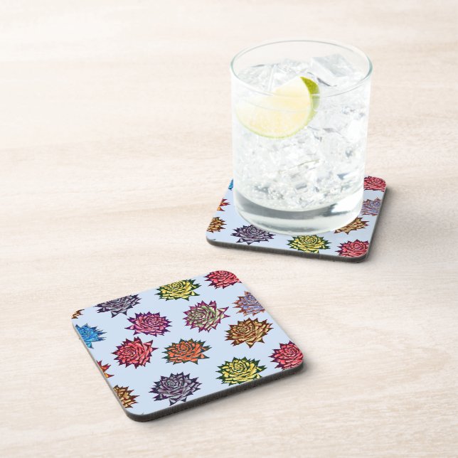 Spiked Rose Print, Modern Style Floral Pattern Beverage Coaster (Right Side)