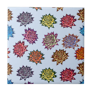 Spiked Rose Print, Modern Style Floral Pattern Ceramic Tile