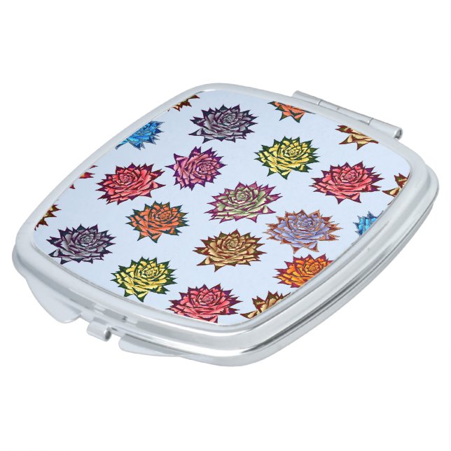 Spiked Rose Print, Modern Style Floral Pattern Compact Mirror (Turned)