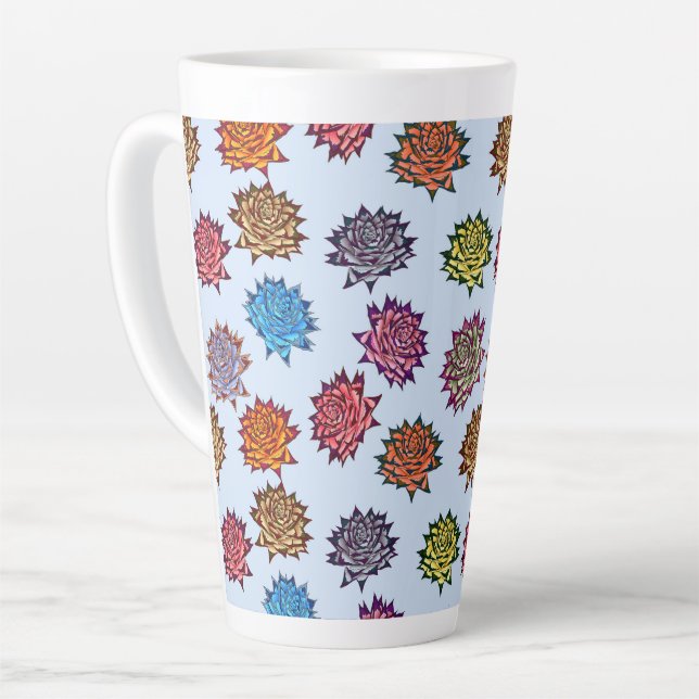 Spiked Rose Print, Modern Style Floral Pattern Latte Mug (Left Angle)