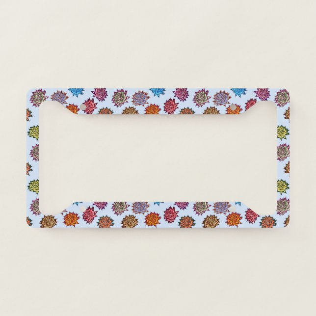 Spiked Rose Print, Modern Style Floral Pattern License Plate Frame (Front)
