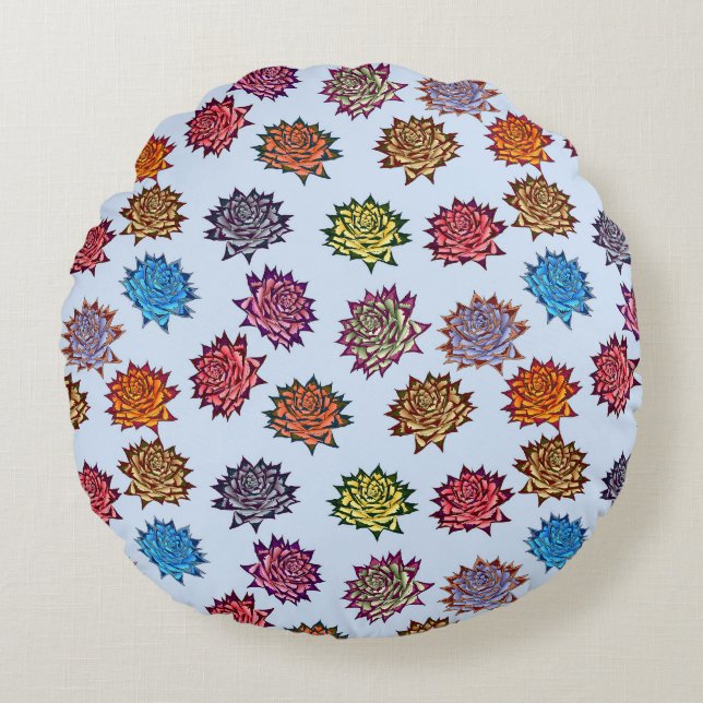 Spiked Rose Print, Modern Style Floral Pattern Round Pillow (Front)