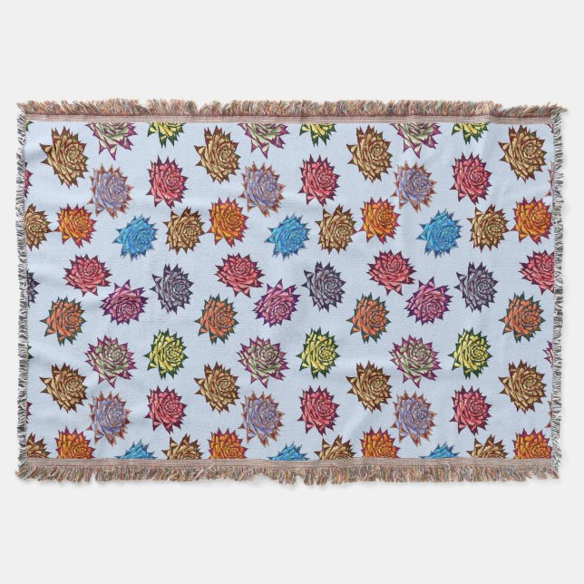 Spiked Rose Print, Modern Style Floral Pattern Throw Blanket (Front)