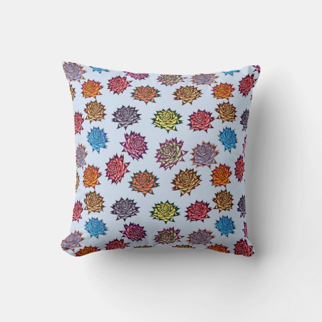 Spiked Rose Print, Modern Style Floral Pattern Throw Pillow (Front)