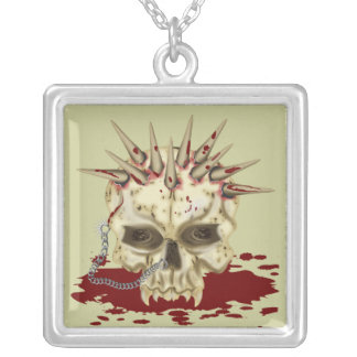 Spiked Skull Silver Plated Necklace