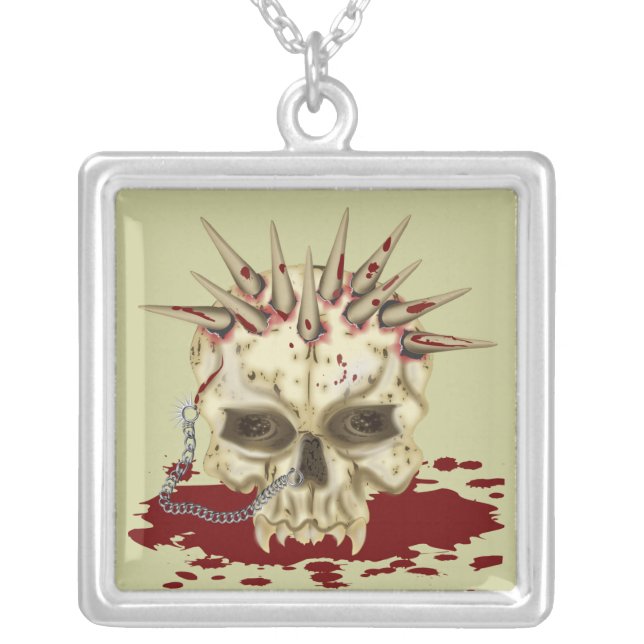 Spiked Skull Silver Plated Necklace (Front)