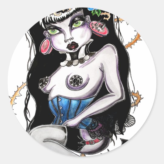 Spikes and skulls classic round sticker