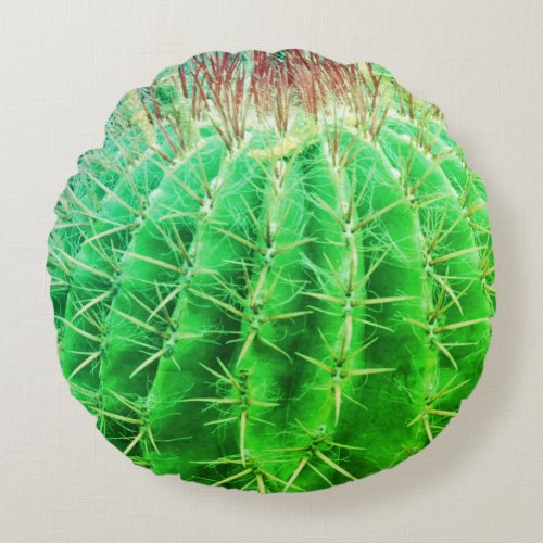 Spikey Look Natural Green Cactus Round Pillow