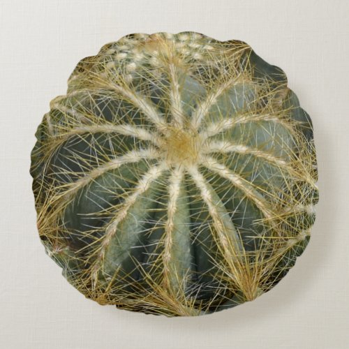 Spikey Natural Green Cactus Round Pillow