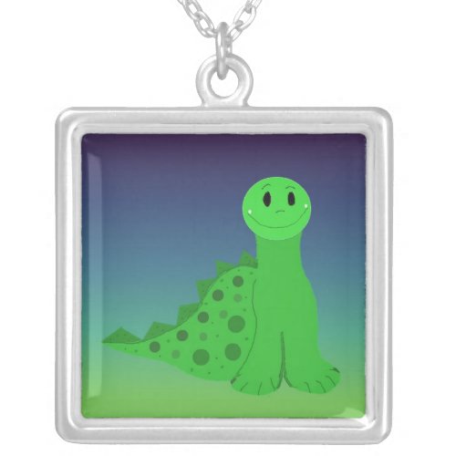 Spikey the Green Dinosaur Silver Plated Necklace