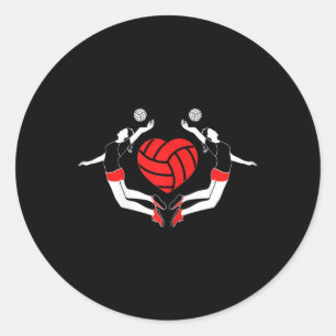 Spiking Players Volleyball Heart Classic Round Sticker
