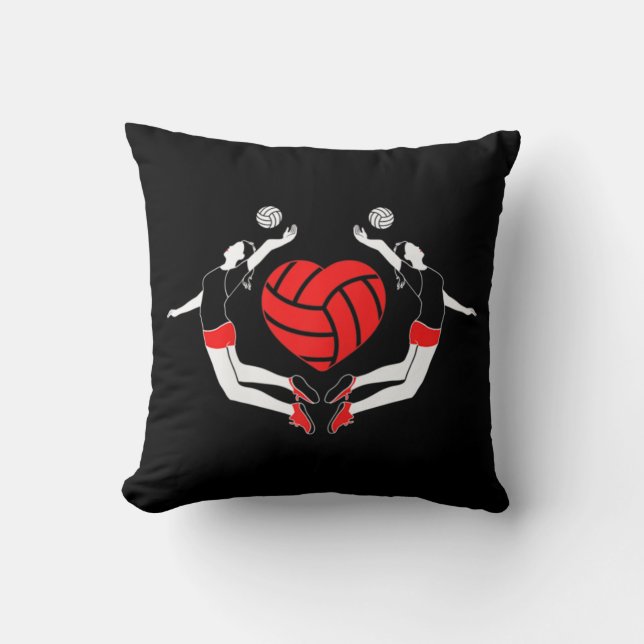 Spiking Players Volleyball Heart  Throw Pillow (Front)