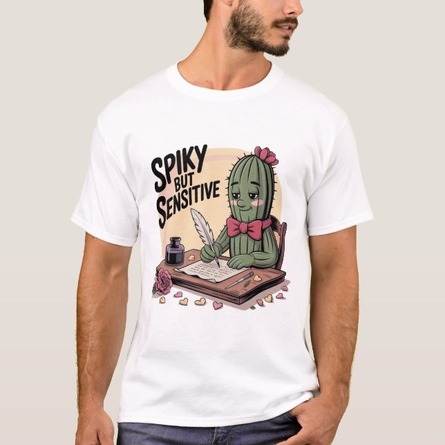 Spiky But Sensitive Cactus Poet Retro T-Shirt (Front)