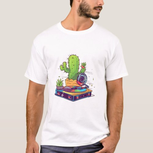 Spiky DJ Cactus on the Decks T_Shirt