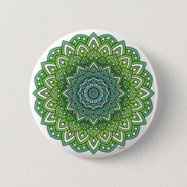 Spiky Green Flower Mandala Button (Front)