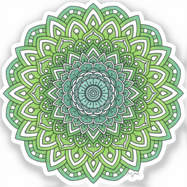 Spiky Green Flower Mandala Sticker (Front)