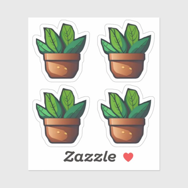 Spiky Green Plant in Terra Cotta Pot Sticker (Sheet)