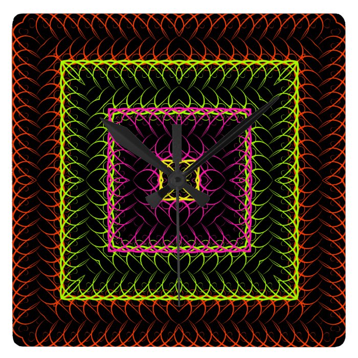 Spiky Neon Square Wallclocks