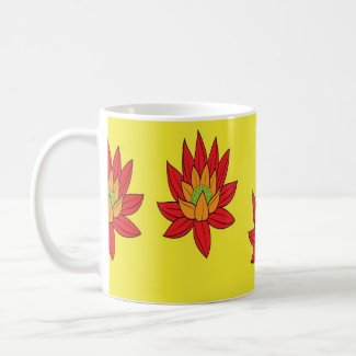 Spiky orange and red flower on yellow