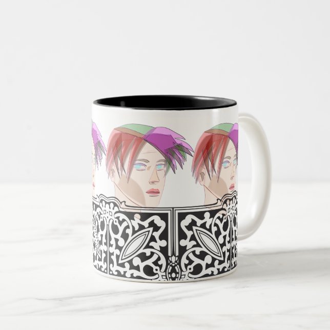 Spiky Style: Fashionable Man with Trendy Hair  Two-Tone Coffee Mug (Front Right)
