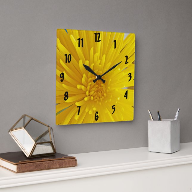Spiky Yellow Dahlia Photograph Square Wall Clock (Office)
