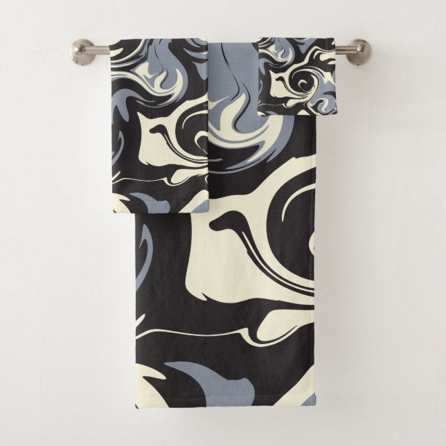 Spill - Black, Gray and Cream Bath Towel Set (Insitu)